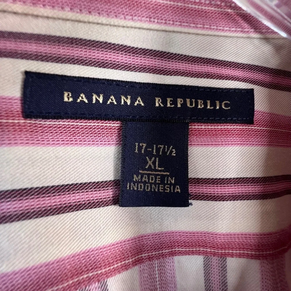 Banana Republic Men's‎ XL 17-17.5 Pink Burgundy Stripe Dress Shirt